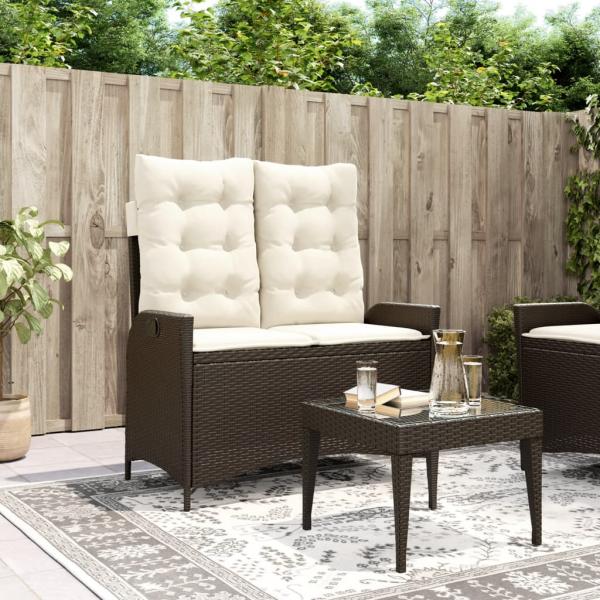 ARDEBO.de - Gartenbank Verstellbar mit Kissen Braun Poly Rattan