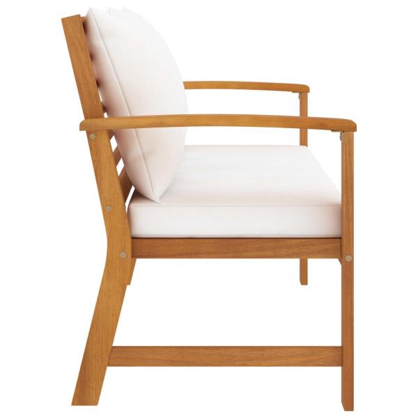 Gartenbank 120 cm mit Creme Kissen Massivholz Akazie
