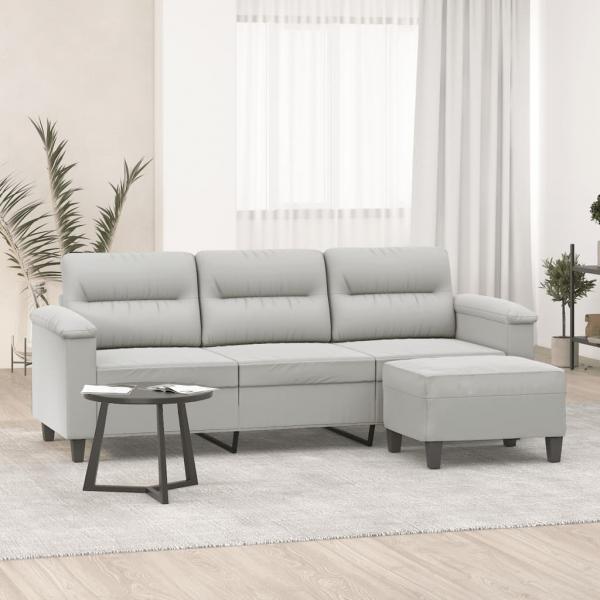 ARDEBO.de - 3-Sitzer-Sofa mit Hocker Hellgrau 180 cm Mikrofasergewebe