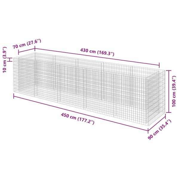 Gabionen-Hochbeet Verzinkter Stahl 450×90×100 cm