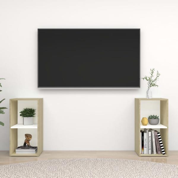 ARDEBO.de - TV-Schränke 2 Stk. Weiß Sonoma-Eiche 72x35x36,5cm Holzwerkstoff