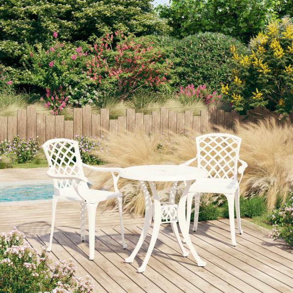 ARDEBO.de - 3-tlg. Bistro-Set Aluminiumguss Weiß