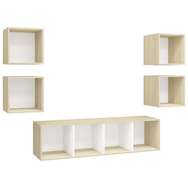 5-tlg. TV-Schrank-Set Weiß Sonoma-Eiche Holzwerkstoff