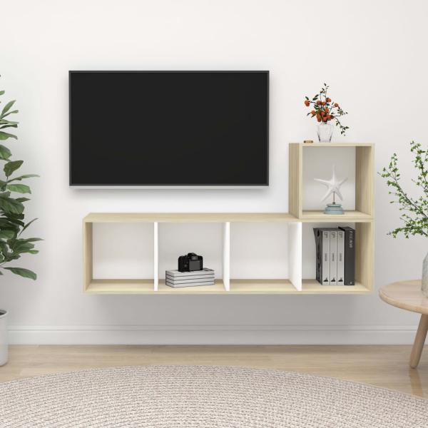 ARDEBO.de - 2-tlg. TV-Schrank-Set Weiß Sonoma-Eiche Holzwerkstoff
