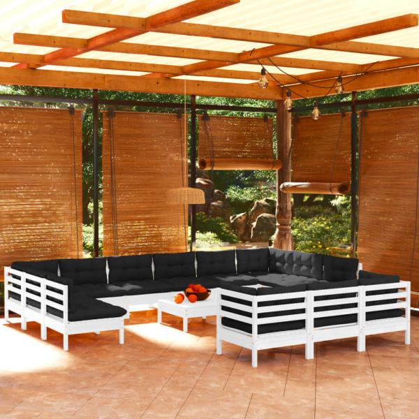 ARDEBO.de - 14-tlg. Garten-Lounge-Set mit Kissen Weiß Kiefernholz