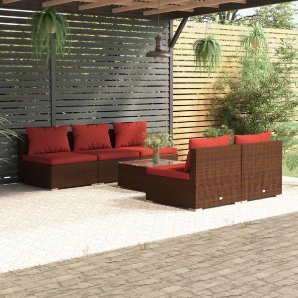 ARDEBO.de - 6-tlg. Garten-Lounge-Set mit Auflagen Poly Rattan Braun