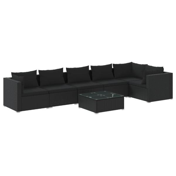 7-tlg. Garten-Lounge-Set mit Kissen Poly Rattan Schwarz