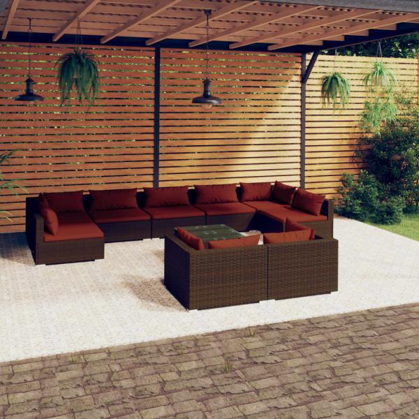 ARDEBO.de - 10-tlg. Garten-Lounge-Set mit Kissen Braun Poly Rattan