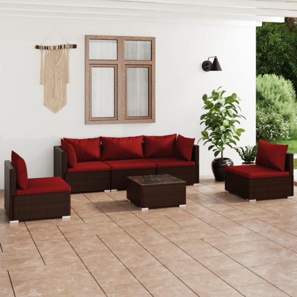ARDEBO.de - 6-tlg. Garten-Lounge-Set mit Auflagen Poly Rattan Braun
