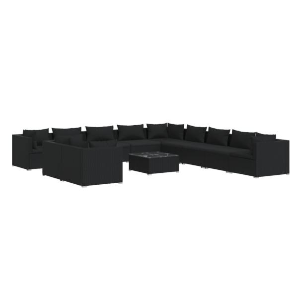 12-tlg. Garten-Lounge-Set mit Kissen Schwarz Poly Rattan