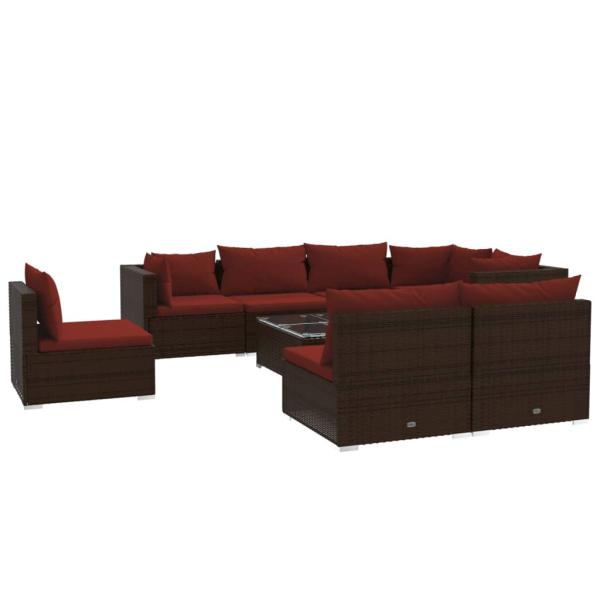 9-tlg. Garten-Lounge-Set mit Kissen Poly Rattan Braun