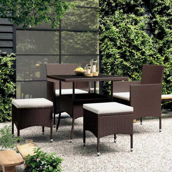 ARDEBO.de - 5-tlg. Garten-Essgruppe Poly Rattan Braun