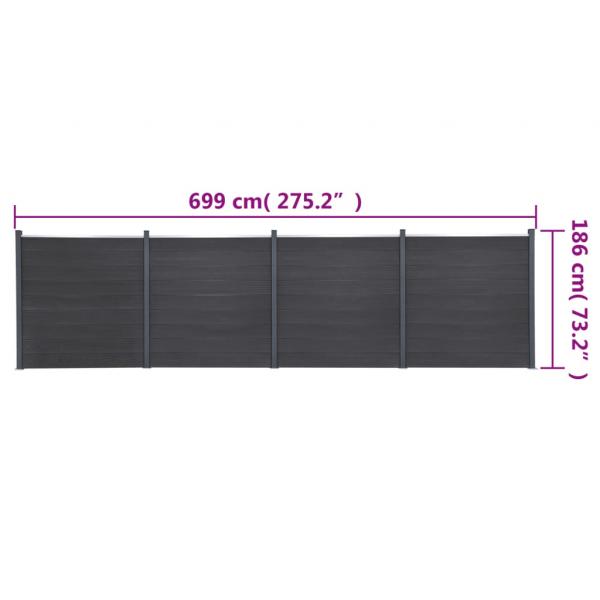 Zaunelement-Set Grau 699x186 cm WPC