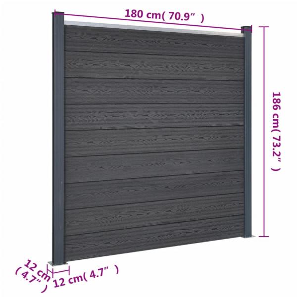 Zaunelement-Set Grau 699x186 cm WPC