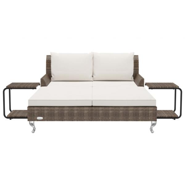 ARDEBO.de - 2-Personen-Sonnenliege mit Auflagen Poly Rattan Braun