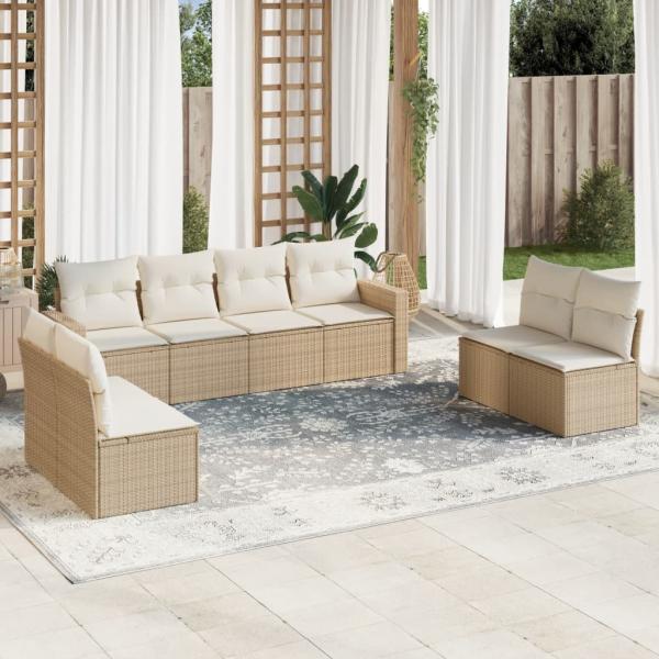 ARDEBO.de - 8-tlg. Garten-Sofagarnitur mit Kissen Beige Poly Rattan