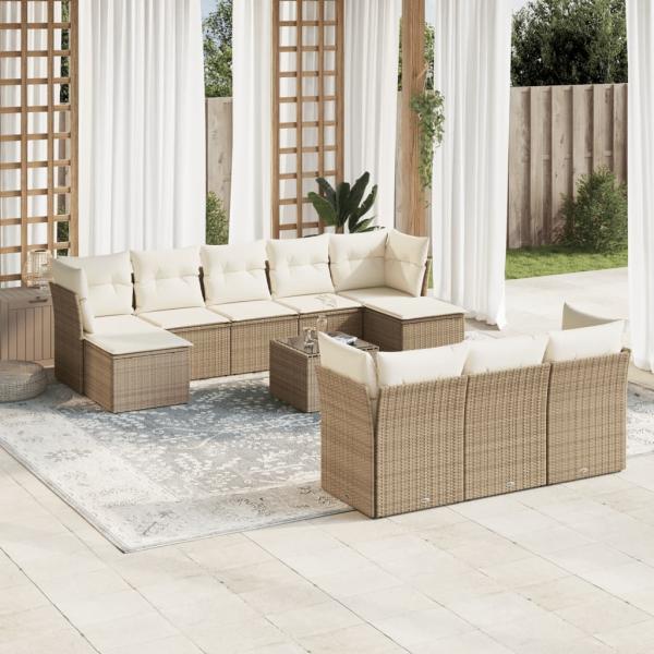 ARDEBO.de - 10-tlg. Garten-Sofagarnitur mit Kissen Beige Poly Rattan