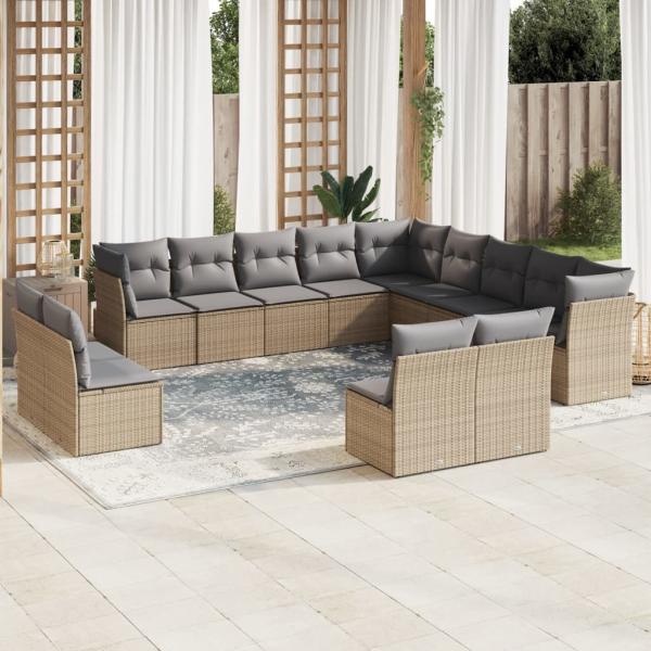 ARDEBO.de - 12-tlg. Garten-Sofagarnitur mit Kissen Beige Poly Rattan