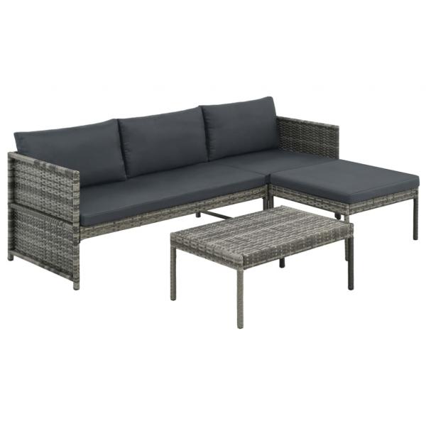 ARDEBO.de - 3-tlg. Garten-Lounge-Set mit Kissen Poly Rattan Grau