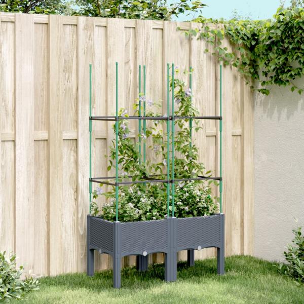 ARDEBO.de - Pflanzkübel mit Rankgitter Grau 80x40x142,5 cm PP