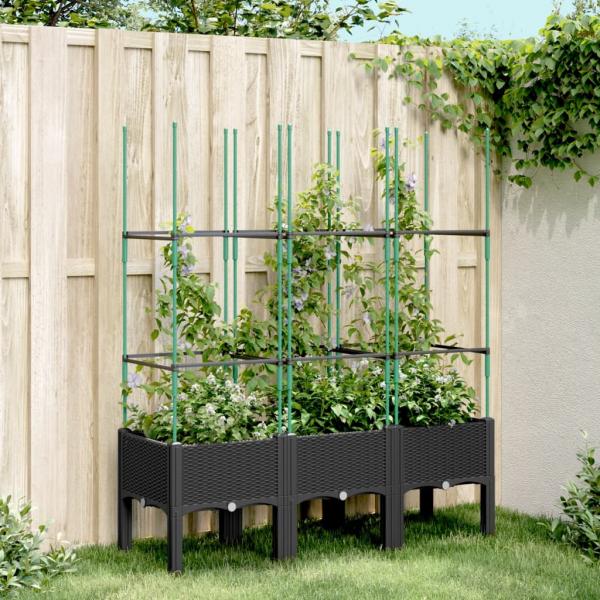 ARDEBO.de - Pflanzkübel mit Rankgitter Schwarz 120x40x142,5 cm PP