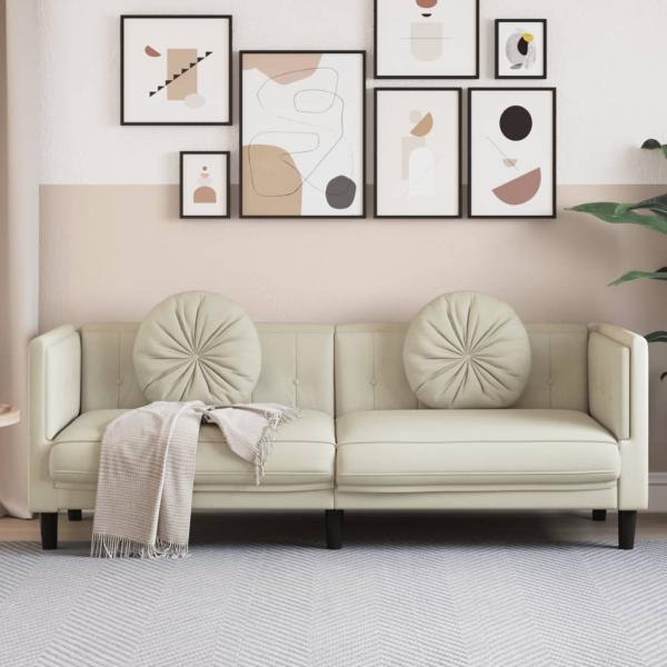 ARDEBO.de - Sofa mit Kissen 3-Sitzer Creme Samt