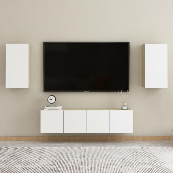 TV-Schränke 2 Stk. Weiß Sonoma-Eiche 30,5x30x60cm Holzwerkstoff