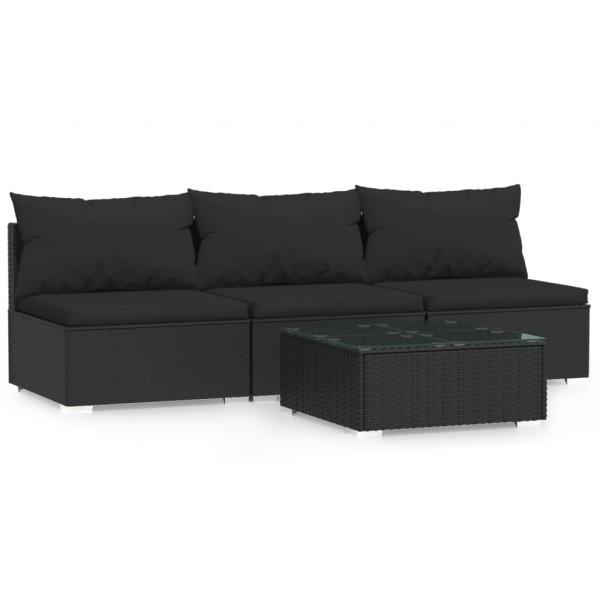 ARDEBO.de - 4-tlg. Garten-Lounge-Set mit Kissen Schwarz Poly Rattan