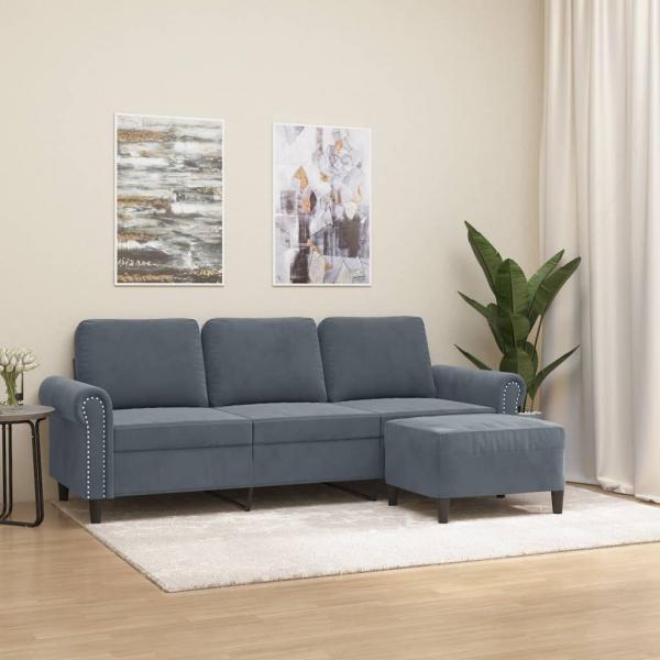 ARDEBO.de - 3-Sitzer-Sofa mit Hocker Dunkelgrau 180 cm Samt
