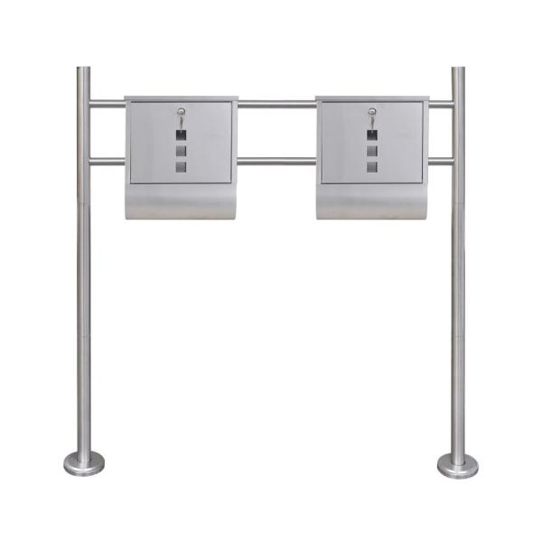 Doppelter Briefkasten aus Edelstahl mit Ständer 