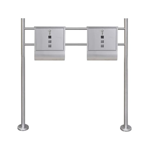 Doppelter Briefkasten aus Edelstahl mit Ständer 