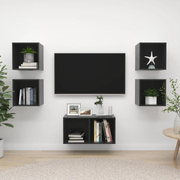 ARDEBO.de - 5-tlg. TV-Schrank-Set Hochglanz-Grau Holzwerkstoff