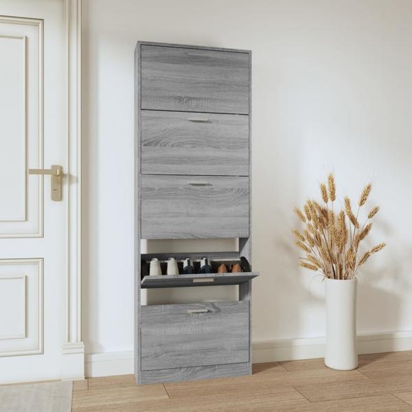 ARDEBO.de - Schuhschrank Grau Sonoma 59x17x169 cm Holzwerkstoff