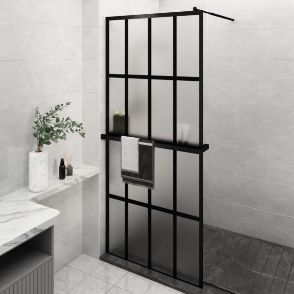 ARDEBO.de - Duschwand mit Ablage für Walk-In-Dusche Schwarz 90x195 cm ESG