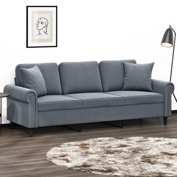 ARDEBO.de - 3-Sitzer-Sofa mit Zierkissen Dunkelgrau 180 cm Samt