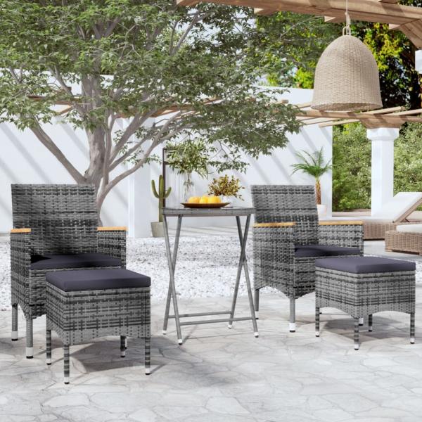 ARDEBO.de - 5-tlg. Garten-Bistro-Set Poly Rattan und Hartglas Grau 