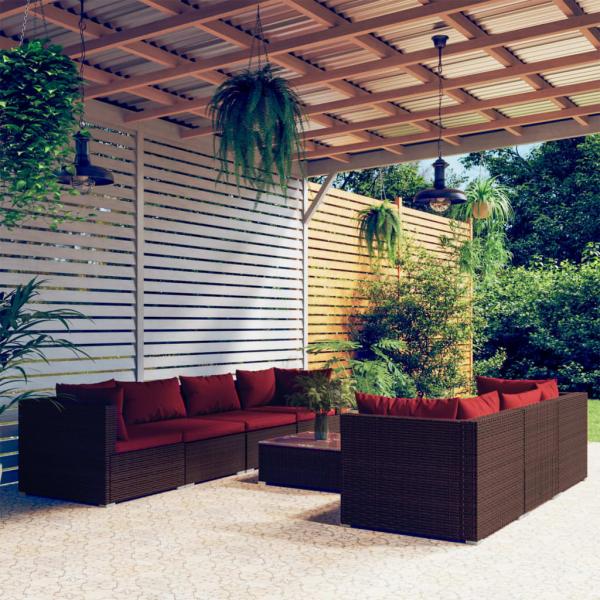 ARDEBO.de - 8-tlg. Garten-Lounge-Set mit Kissen Poly Rattan Braun