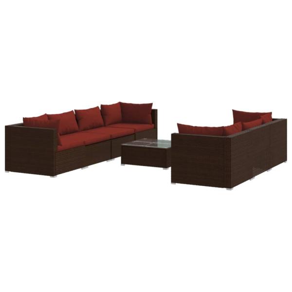 8-tlg. Garten-Lounge-Set mit Kissen Poly Rattan Braun