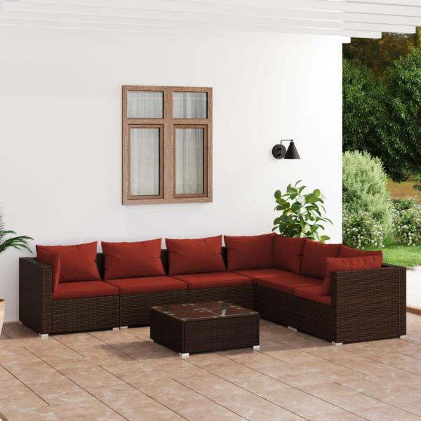 ARDEBO.de - 7-tlg. Garten-Lounge-Set mit Kissen Poly Rattan Braun