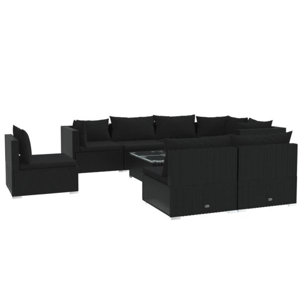 9-tlg. Garten-Lounge-Set mit Kissen Poly Rattan Schwarz
