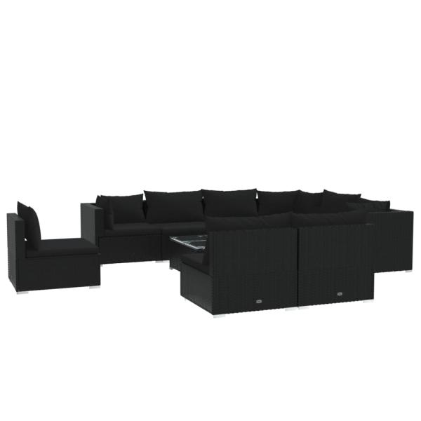 10-tlg. Garten-Lounge-Set mit Kissen Poly Rattan Schwarz
