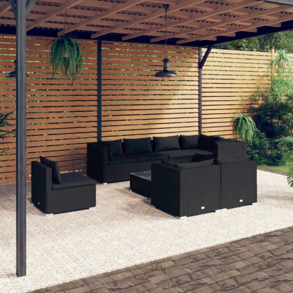 ARDEBO.de - 9-tlg. Garten-Lounge-Set mit Kissen Poly Rattan Schwarz