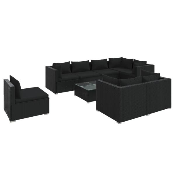 9-tlg. Garten-Lounge-Set mit Kissen Poly Rattan Schwarz