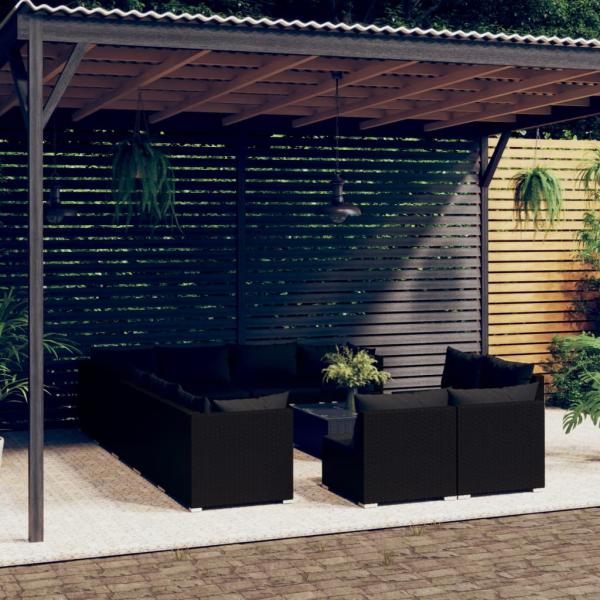 ARDEBO.de - 13-tlg. Garten-Lounge-Set mit Kissen Schwarz Poly Rattan