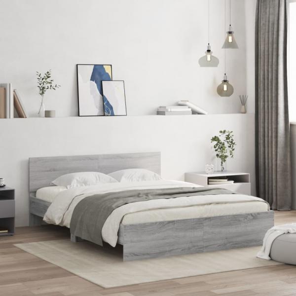 ARDEBO.de - Bettgestell mit Kopfteil Grau Sonoma 150x200 cm