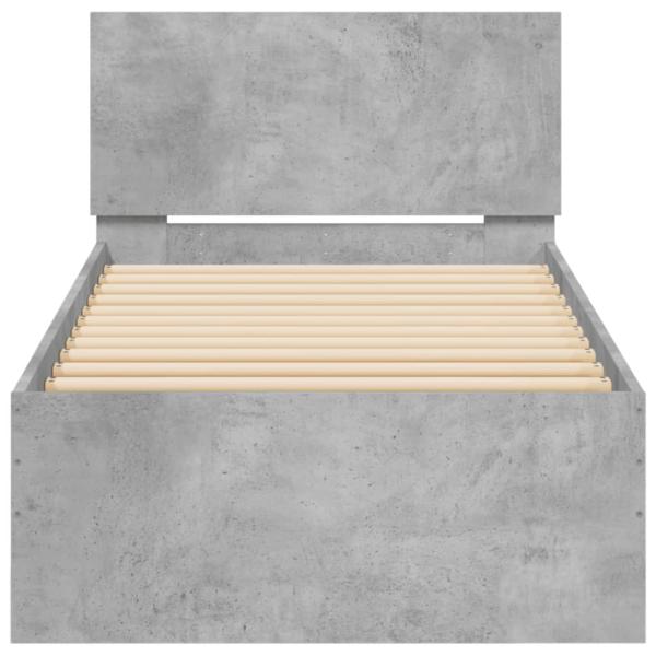 Bettgestell mit Kopfteil und LED-Leuchten Betongrau 90x200 cm