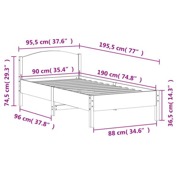 ARDEBO.de - Massivholzbett ohne Matratze 90x190 cm Kiefernholz