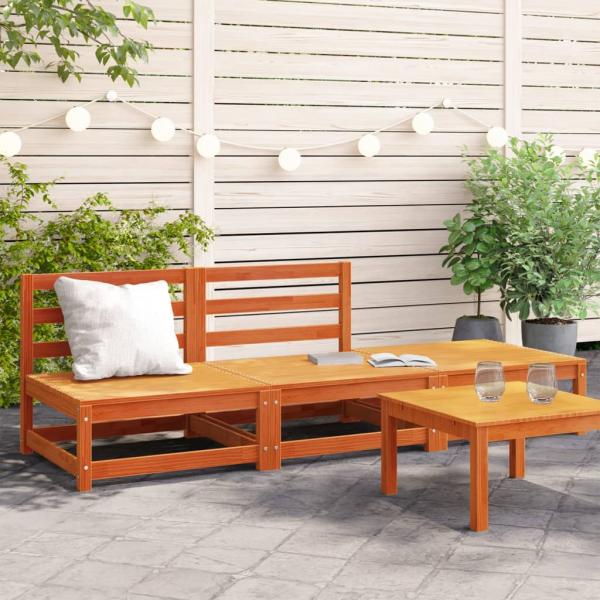 ARDEBO.de - Gartensofa ohne Armlehnen mit Fußhocker Wachsbraun Kiefernholz