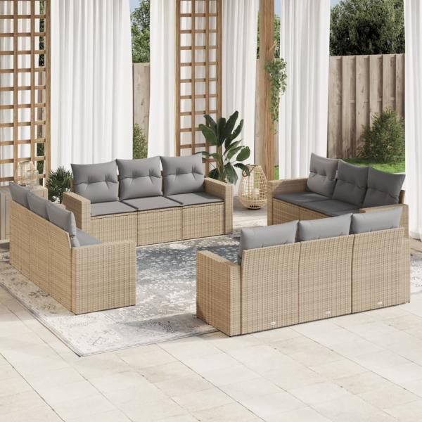 ARDEBO.de - 12-tlg. Garten-Sofagarnitur mit Kissen Beige Poly Rattan