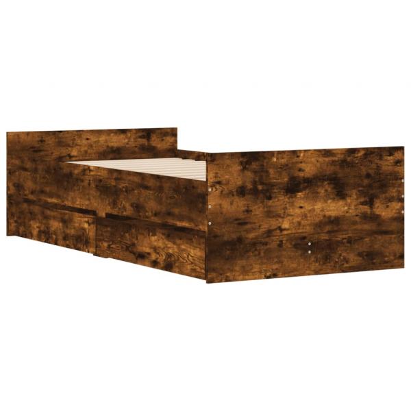 Bettgestell mit Schubladen Räuchereiche 100x200 cm